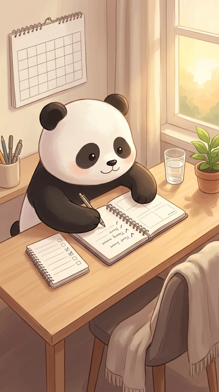 Morning Light — Companion studying at desk in warm golden sunlight
